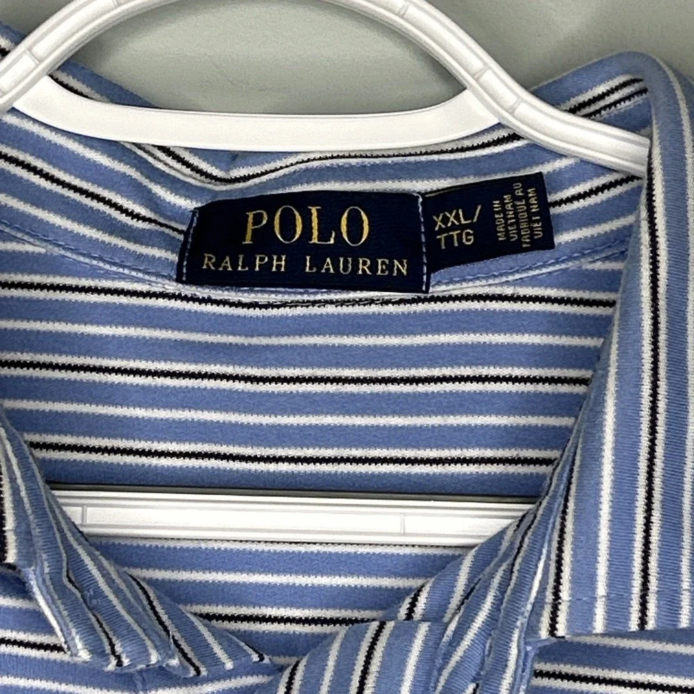 Ralph Lauren Preppy Blue Striped Polo Shirt Cotton‎ Soft Touch Casual XL